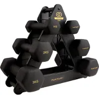 Tunturi Centuri Kit haltères néoprène 3 pièces + rack noir