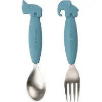 Done by Deer Friends Easy-grip And Fork Set Deer Cuillère argentée argentée One Size