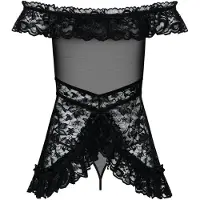 Obsessive - Babydoll à volants avec string - noir - L/XL