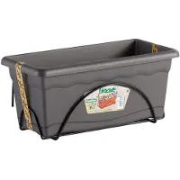 Plastiken Jardinière De Balcon 74807 Avec Plaque Intégrée Et Support Anthracite 40x24 Cm