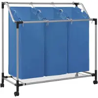 vidaXL Trieuse à linge avec 3 sacs Bleu Acier