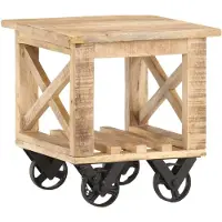 vidaXL Table d'appoint avec roues 40x40x42 cm Bois de manguier brut