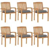vidaXL Chaises de jardin empilables avec coussins 6 pcs. Bois massif teck