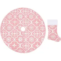 vidaXL Jupe de sapin de Noël de luxe avec chaussette Rose 90 cm Tissu