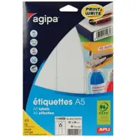 Agipa Apli-Agipa Etiquettes - Adhésif Permanent - Blanc - 97 X 46 Mm 96 Étiquette(S) (16 Feuille(S) X 6 Étiquettes