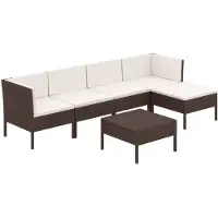 vidaXL Ensemble de salon de jardin 6 pièces avec coussins Poly rotin brun