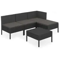 vidaXL Ensemble de salon de jardin 5 pièces avec coussins Poly rotin noir