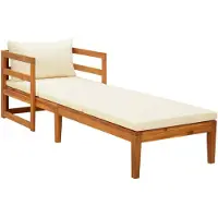 vidaXL Bain de soleil avec coussins blanc crème Bois massif Acacia