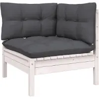 vidaXL Canapé d'angle de jardin avec coussins Blanc Pin massif