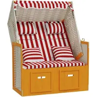 vidaXL Chaise de plage avec coussins Poly rotin et bois massif Rouge & Blanc