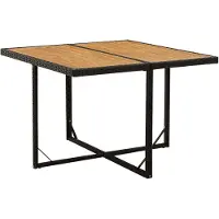 vidaXL Table de jardin noire 109x107x74cm Poly rotin bois massif acacia