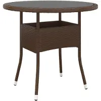 vidaXL Table de jardin Ø80x75 cm Verre trempé/résine tressée Marron