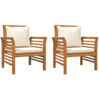 vidaXL Fauteuil de jardin avec coussins blanc crème 2 pcs. Bois massif acacia