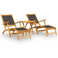 vidaXL Chaises longues de jardin avec table en bois massif d'acacia et textilène