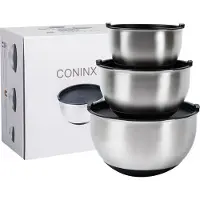 Coninx Lot de 3 bols avec couvercle - Antidérapant - Indicateur de mesure - Bec verseur - acier inoxydable