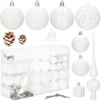Springos Boules de Noël - - 100 pièces - Plastique incassable - Blanc - Décorations variées