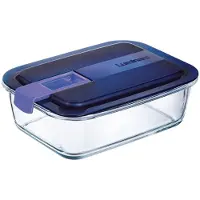 Luminarc Easy Blue Box - Récipient pour aliments frais - Rectangulaire - Couvercle bleu - 1,2 L - Verre - (Lot de 6).