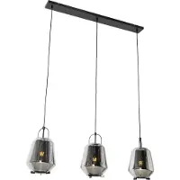 QAZQA Suspension noire avec verre fumé 23 cm oblongue 3 lumières - Kevin