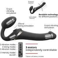 Strap-On-Me - gode ceinture vibrant à ondes d’air - silicone noir - M