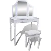vidaXL Coiffeuse avec miroir 3 en 1 et tabouret 2 tiroirs blanc