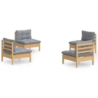 vidaXL Ensemble de salon de jardin 4 pièces avec coussins gris en pin