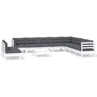 vidaXL Ensemble salon de jardin 11 pièces avec coussins blanc pin massif