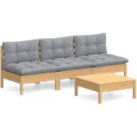 vidaXL Ensemble de salon de jardin 4 pièces avec coussins gris en pin