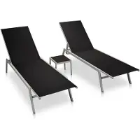 vidaXL Bains de soleil 2 pcs. avec table acier et Textilene Bain de soleil Outdoor
