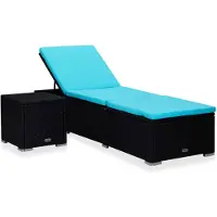 vidaXL Chaise longue avec support et table de thé Poly rotin bleu
