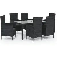 vidaXL Ensemble de jardin 7 pièces avec coussins Poly rotin noir