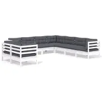 vidaXL Ensemble salon de jardin 9 pièces avec coussins blanc pin massif