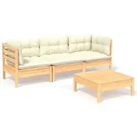 vidaXL Ensemble de salon de jardin 4 pièces avec coussins Crème Pin