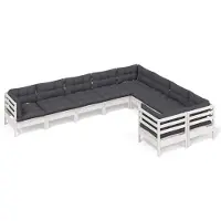 vidaXL Ensemble salon de jardin 9 pièces avec coussins Pin blanc