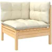vidaXL Canapé d'angle de jardin avec coussins en pin massif crème