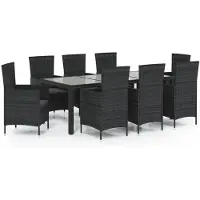 vidaXL Salon de jardin 9 pièces avec coussins Poly rotin noir