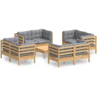 vidaXL Ensemble de salon de jardin 9 pièces avec coussins gris en pin