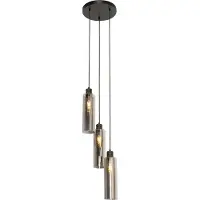QAZQA Suspension moderne noire avec verre fumé 3 lumières - Stavelot