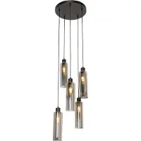 QAZQA Suspension moderne noire avec verre fumé 5 lumières - Stavelot