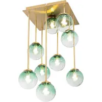 QAZQA Plafonnier Art déco doré avec verre vert 9 lumières - Athènes