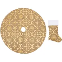 vidaXL Jupe de sapin de Noël de luxe avec chaussette Jaune 122cm Tissu