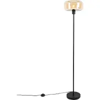 QAZQA Lampadaire Art déco noir avec verre ambre - Bizle