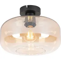 QAZQA Plafonnier Art déco noir avec verre ambre - Bizle