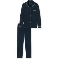 Schiesser Pyjama long bleu foncé / blanc