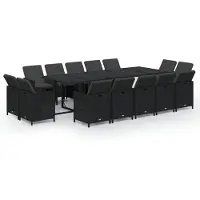 vidaXL Ensemble de jardin 15 pièces avec coussins Poly rotin noir
