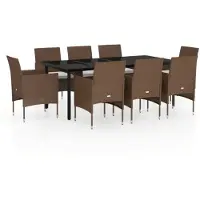 vidaXL Salon de jardin 9 pièces avec coussins Marron et noir