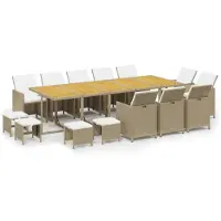 vidaXL Ensemble de jardin 15 pièces avec coussins Poly rotin Beige