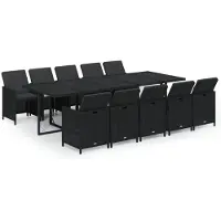 vidaXL Ensemble de jardin 11 pièces avec coussins Poly rotin noir