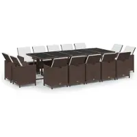 vidaXL Ensemble de jardin 15 pièces avec coussins Poly rotin brun