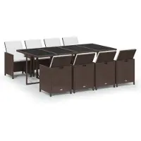 vidaXL Salon de jardin 9 pièces avec coussins Poly rotin brun