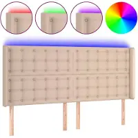 vidaXL Tête de lit LED marron cappuccino 203x16x118/128cm similicuir